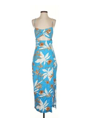 Zara Blue Tropical Cutout Dress with Floral Print XS